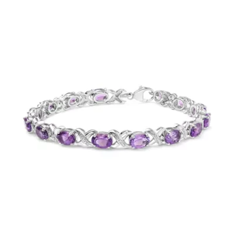 Sterling Silver Amethyst & Diamond Accent X-Link Bracelet - 7"