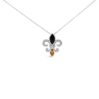 Silver Marquise Onyx and Citrine and Diamond Accent Fleur De Lis Pendant Necklace -