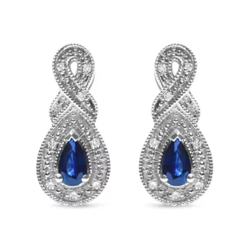 Silver 4.5 x 3mm Pear Sapphire and Diamond Accent Infinity Drop Stud Earrings
