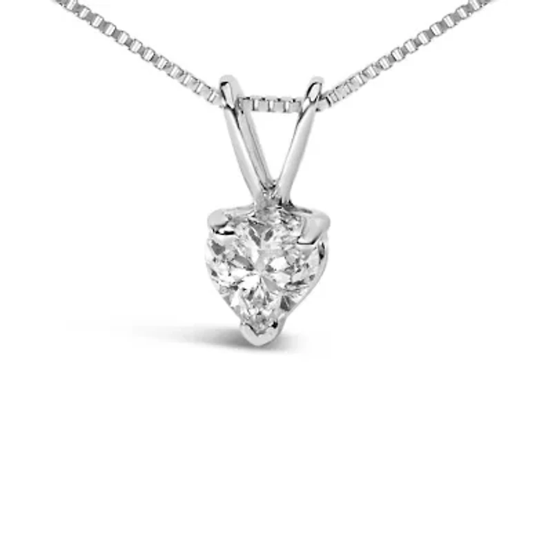 Lab Created 14K White Gold 1/4 Cttw Heart Shaped Solitaire Lab Grown Diamond Pendant Necklace