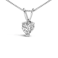 Lab Created 14K White Gold 1/4 Cttw Heart Shaped Solitaire Lab Grown Diamond Pendant Necklace