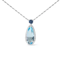 Gold 3/8 Ctw Diamond Topaz and Sapphire Floral Pendant Necklace