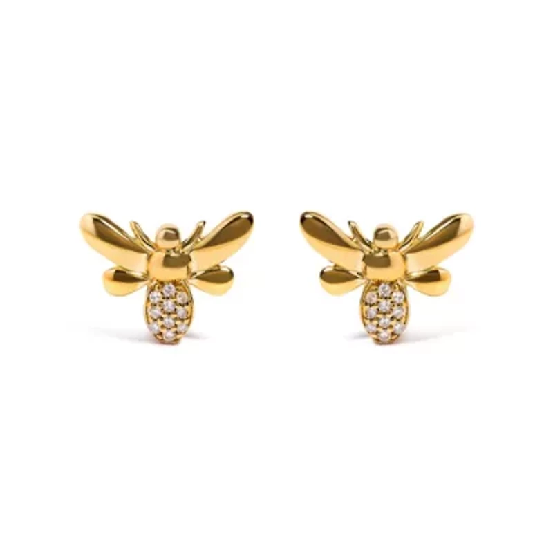 10K Yellow Gold Diamond Accented Bumble Bee Stud Earring