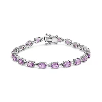 Lab Created Silver 8 1/2 Cttw Oval Shaped Purple Amethyst Link Bracelet - 7" Inches