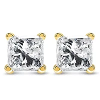 IGI Certified / Ct Princess Diamond Solitaire Stud Earrings in 14K Yellow Gold