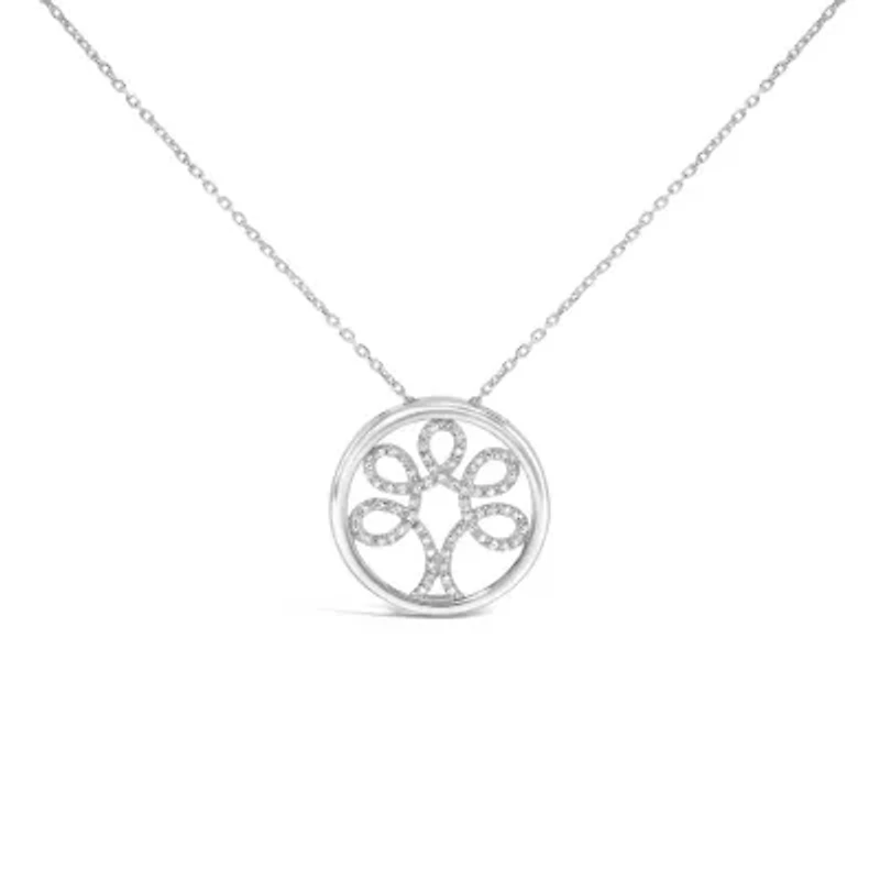 .925 Sterling Silver 1/10 Cttw Diamond Tree of Life Pendant Necklace