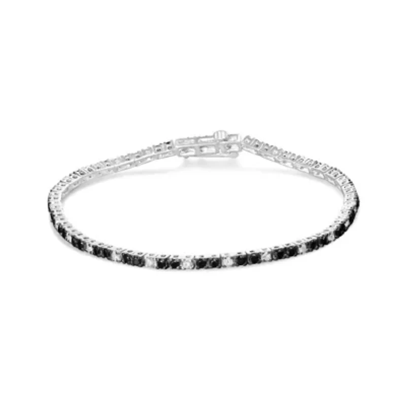 Silver 2.0 Cttw Black and White Diamond Tennis Bracelet - 7" Inches