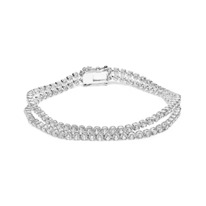 18K White Gold 5 3/5 Ctw Diamond Double Row Link Tennis Bracelet