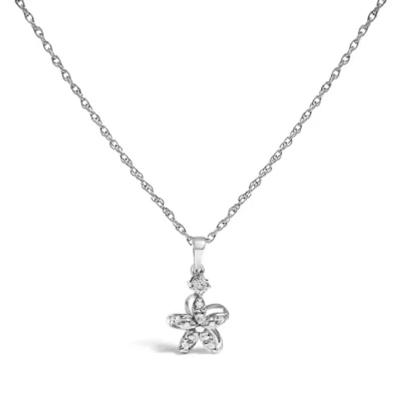 Silver Diamond Accent Flower Pendant Necklace