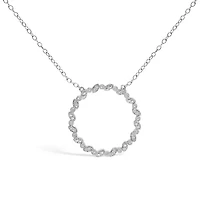 Lab Created Silver 1/7 Cttw Lab Grown Diamond Beaded Love Circle Pendant Necklace