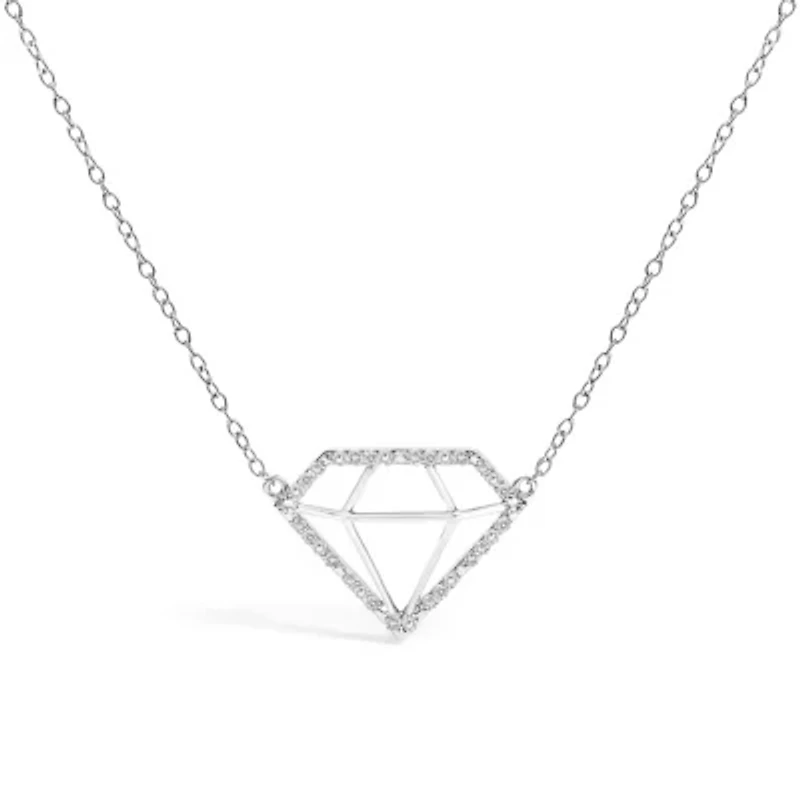 Lab Created Silver 1/7 Cttw Lab Grown Diamond Diamond Shaped Pendant Necklace