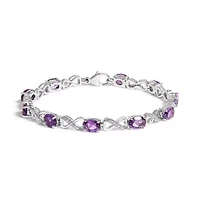 Silver Oval Purple Amethyst and Diamond Infinity Link Bracelet - 7" Inches
