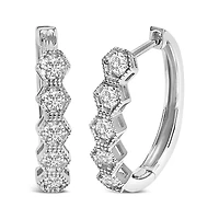14K Gold 1/2 Ct Diamond Earring Zig-Zagging Geometric Hoop Earrings