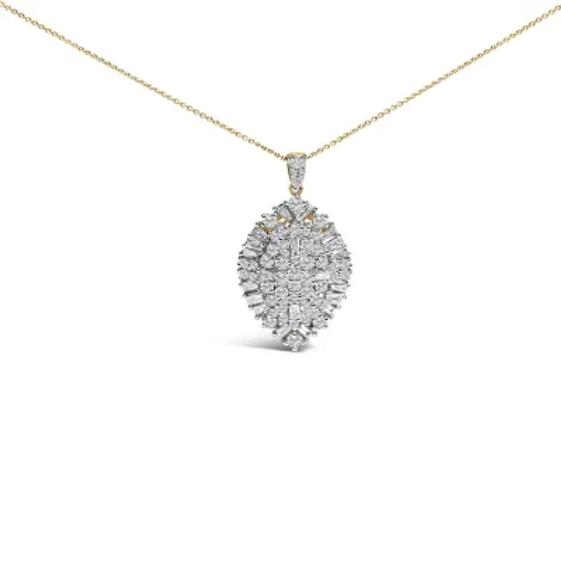 14K White and Yellow Gold 2.00 Cttw Diamond Cluster Pear Shaped Pendant Necklace