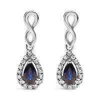 10K White Gold Pear Blue Sapphire 1/7 Ct Diamond Infinity Drop and Dangle Earrings