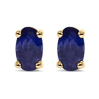 14K Yellow Gold 5x3 MM Oval Blue Sapphire Solitaire Stud Earrings