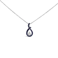 Lab Created Silver Created Blue and White Sapphire Teardrop Shaped Pendant Necklace - 18" Inches