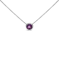 Lab Created Silver 7MM Bezel Set Created Purple Amethyst Pendant Necklace - 18" Inches