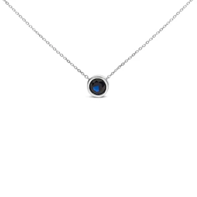 Lab Created Silver 7MM Bezel Set Created Sapphire Pendant Necklace
