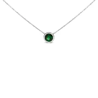 Lab Created Silver 7MM Bezel Set Created Green Emerald Pendant Necklace - 18" Inches
