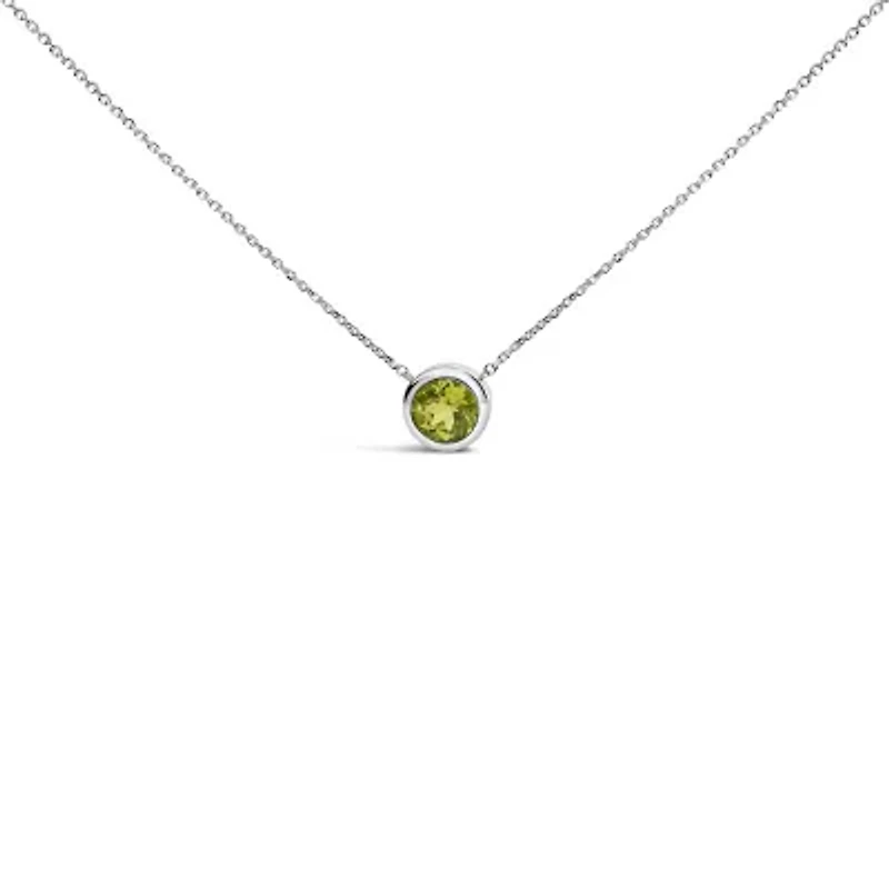 Lab Created Silver 7MM Bezel Set Created Green Peridot Pendant Necklace - 18" Inches