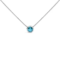 Lab Created .925 Sterling Silver 7MM Bezel Set Created Blue Topaz Pendant Necklace - 18" Inches