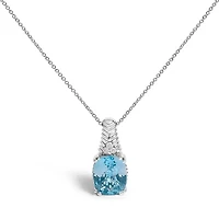 Silver Blue Topaz and Diamond Accent Textured Pendant Necklace - 18" Inches