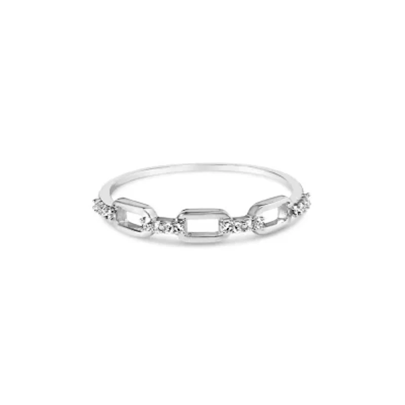 .925 Sterling Silver Diamond Accent Paperclip Band Ring