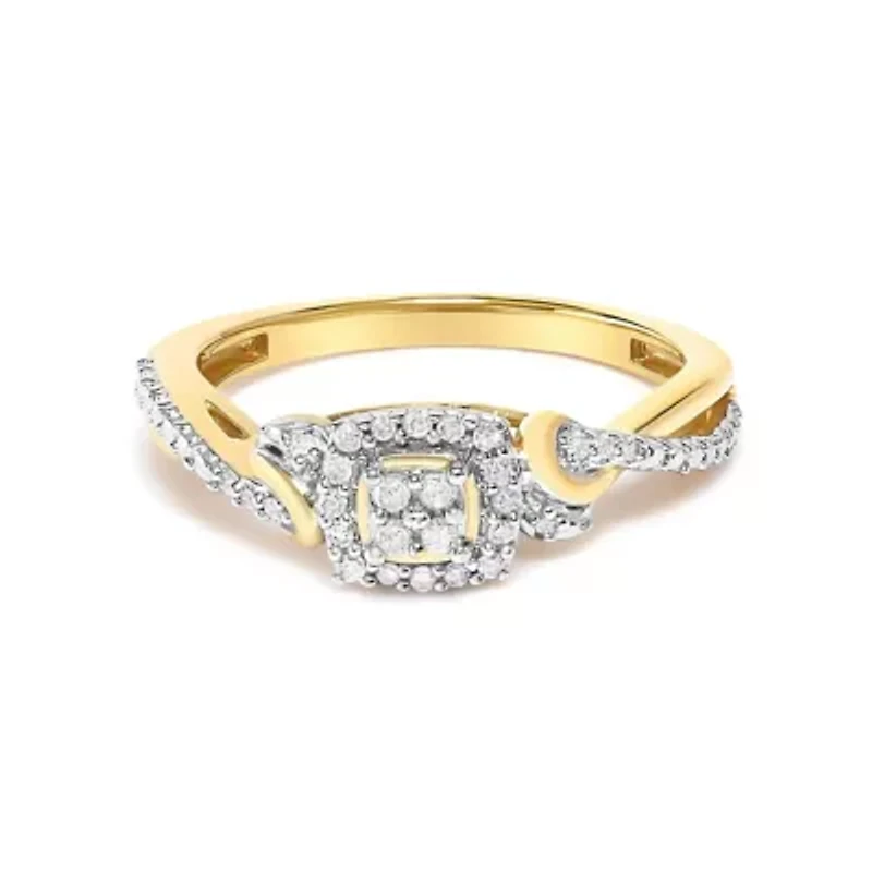 14K Yellow Gold Plated Sterling Silver 1/10 Cttw Round-Cut Diamond Composite Halo Engagement Ring