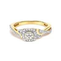 14K Yellow Gold Plated Sterling Silver 1/10 Cttw Round-Cut Diamond Composite Halo Engagement Ring