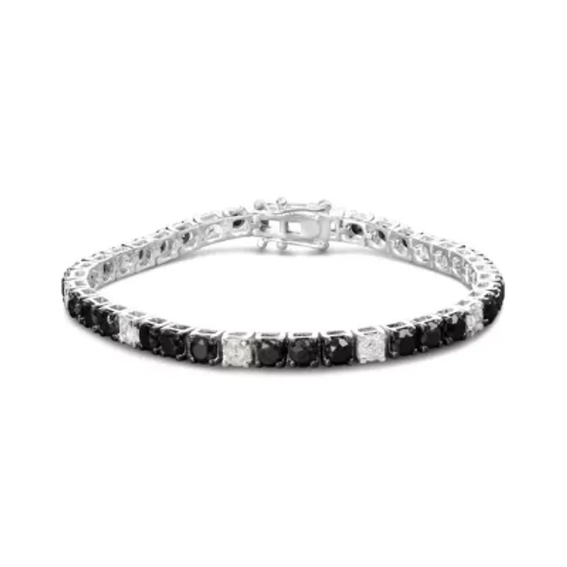.925 Sterling Silver 8.0 Cttw Black and White Diamond Tennis Bracelet