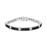 .925 Sterling Silver 8.0 Cttw Black and White Diamond Tennis Bracelet