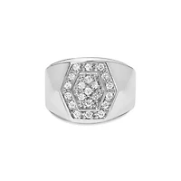 Men's .925 Sterling Silver 1/2 Cttw Multi-Diamond Hexagon Frame Ring