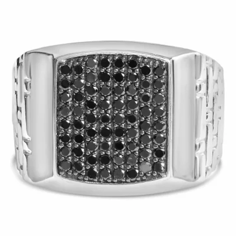 Sterling Silver 1 1/4 Cttw Black Diamond Cluster Men's Band Ring