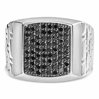 Sterling Silver 1 1/4 Cttw Black Diamond Cluster Men's Band Ring