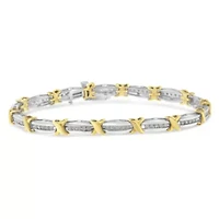 10K Yellow Gold over Silver 1.0 Cttw Diamond Tapered & X-Link Tennis Bracelet
