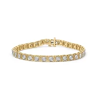 14K Yellow Gold Plated Silver 1.0 Cttw Diamond Milgrain Link Tennis Bracelet
