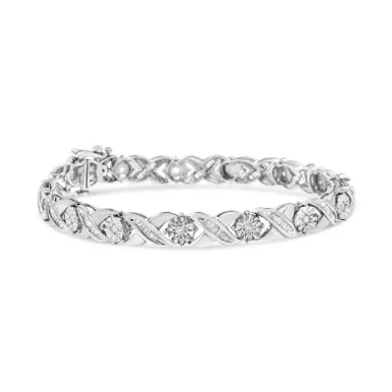 Silver 1.0 Cttw Diamond Miracle-Set X-Link Tennis Bracelet