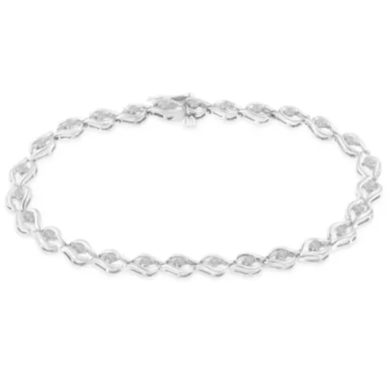 Silver 1/2 Cttw Rose Cut Diamond Almond Shape Link Tennis Bracelet - 7” 