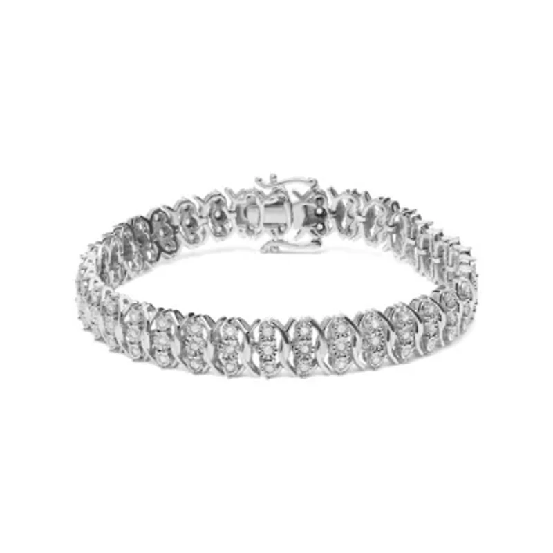 Silver 1.0 Cttw Miracle Set Diamond 3 Row Wave Link Bracelet - 7.25" Inches