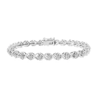 Silver Round-Cut Diamond Accent Floral Cluster and "X" Link Bracelet - 7.25"