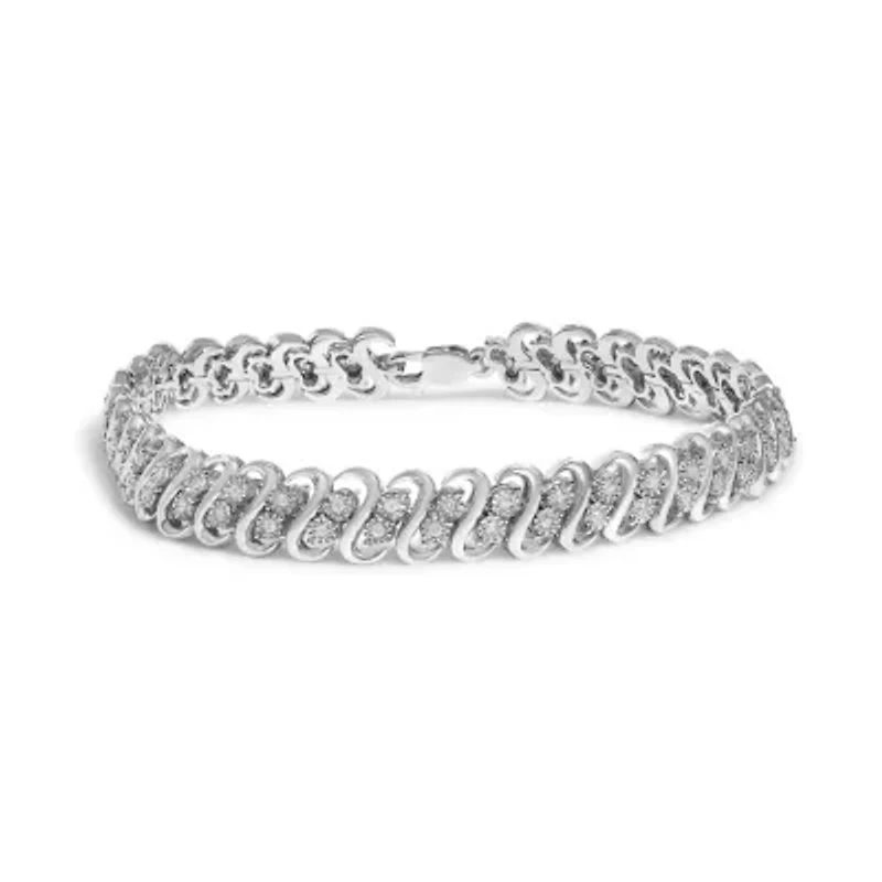 .925 Sterling 1/2 Cttw Diamond Double Row S-Link Bracelet - 7.5" Inches