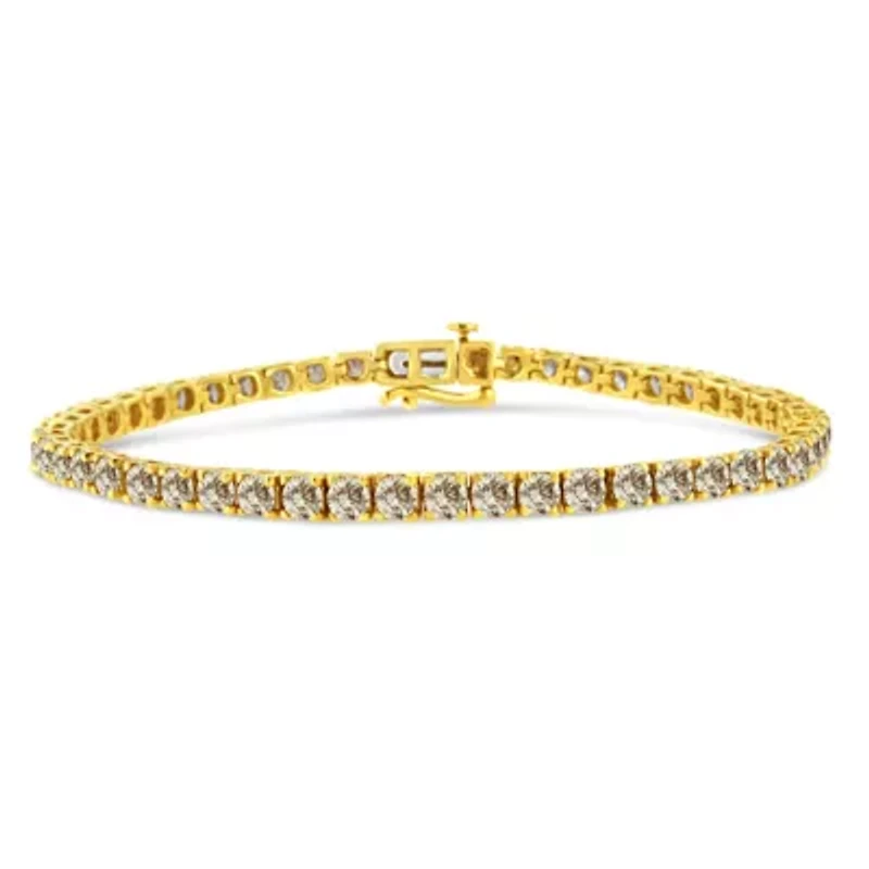 14K Yellow Gold Plated Silver 8.0 Cttw Diamond Classic Link Tennis Bracelet