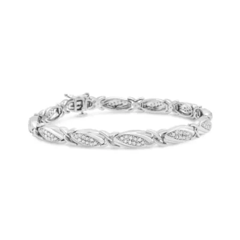 .925 Sterling Silver 1.00 Cttw Round Diamond X-Link Bracelet - Size 7.25"