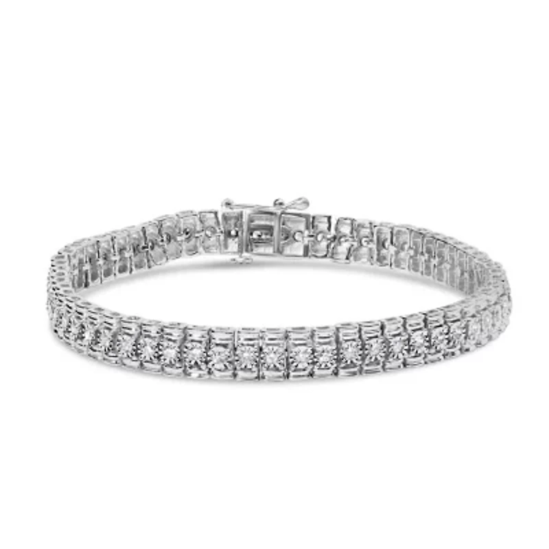 Silver 1.0 Cttw Diamond Collar Line Link Bracelet - Size 7.25" Inches