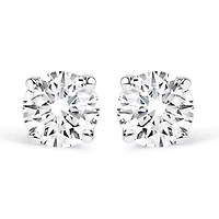 Lab Created Silver Silver / Ct Round Lab Grown Diamond Solitaire Stud Earrings