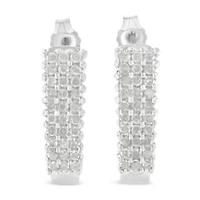 Sterling Silver Rose Diamond J Shape Hoop Earrings