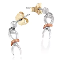 10K Two-Toned Gold Flash Plated Silver Awareness Ribbon Dangle Earrings