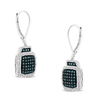Black Rhodium over Silver 3/4 Ct Blue and White Diamond Dangle Earrings