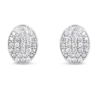 Sterling Silver Round Diamond Oval Cluster Earrings